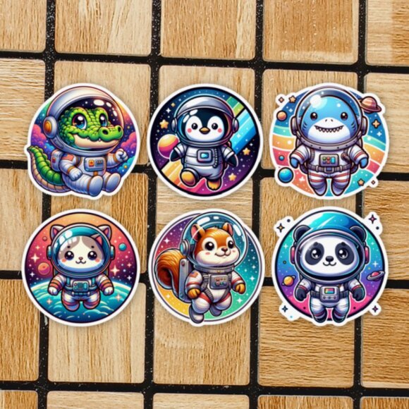 Animals In Space Sticker Pack of 6 Vinyl Stickers Waterproof Cute Sticker Set - Picture 1 of 4